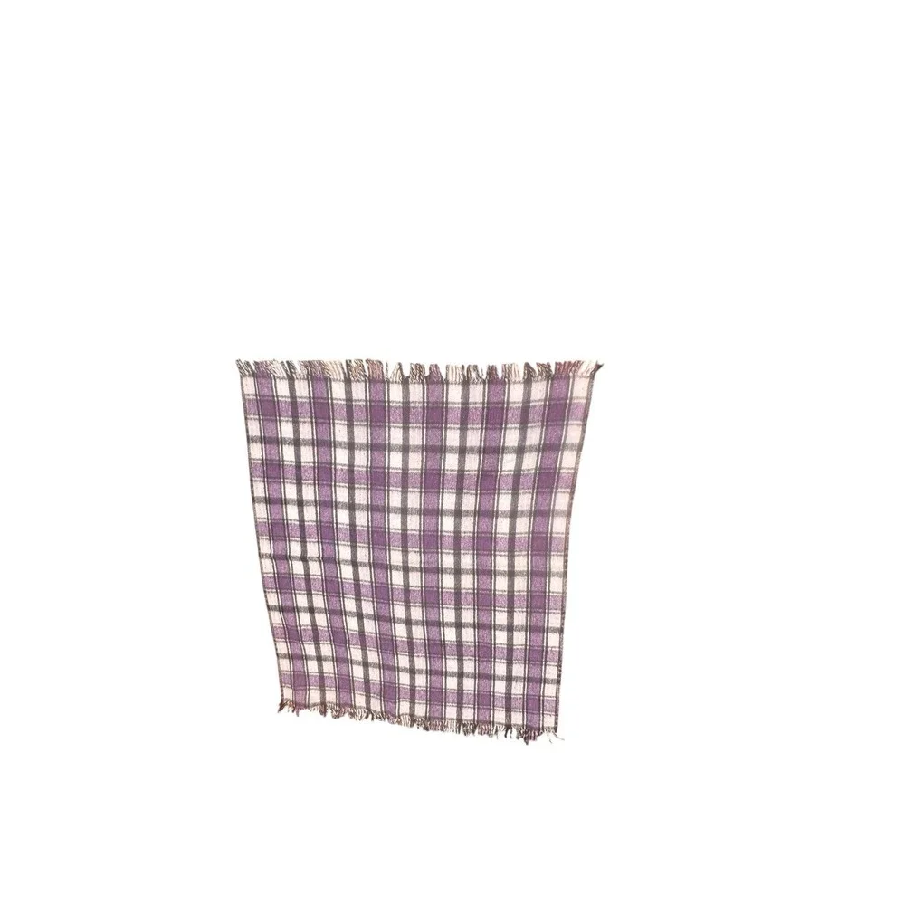 Purple Black White Plaid Throw Blanket 60x76